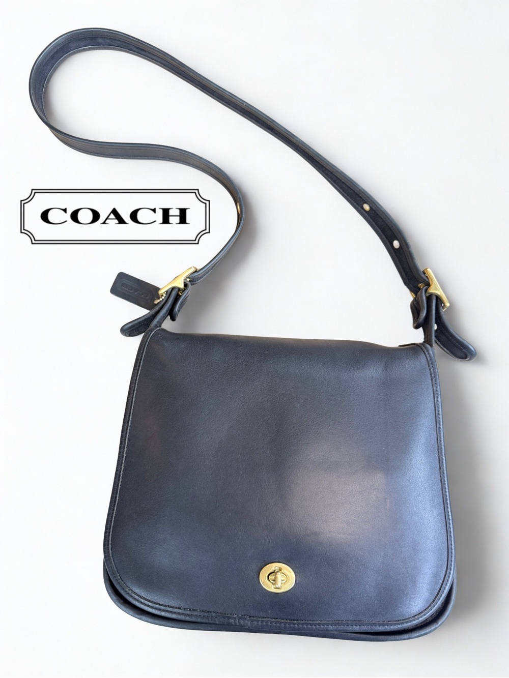 Vintage Coach Black Leather Stewardess Bag #9525 +Dust Bag. Made in Costa Rica
